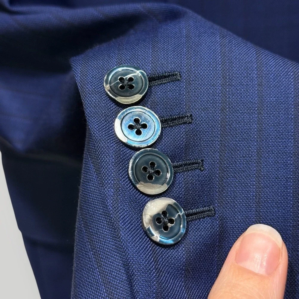 Isaia Napoli Men Blue Pinstripe 160's Aquaspider Wool‎ Suit 52 IT 42 US 8R